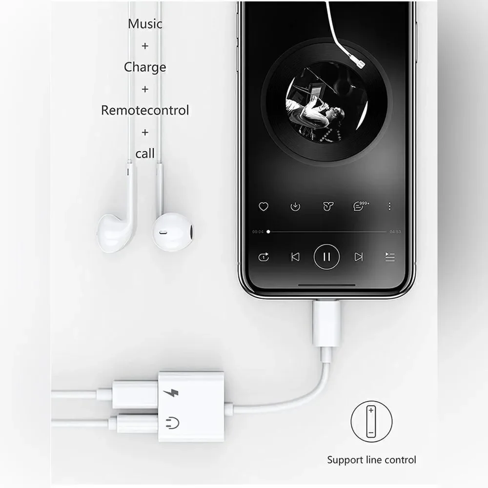 2- Pack 2 in 1 Dual Adapter, 3.5mm Headphone & Charger Splitter For iPhone User